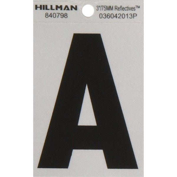 Hillman 3 in. Reflective Black Vinyl Self-Adhesive Letter A 1 pc, 6PK 840798